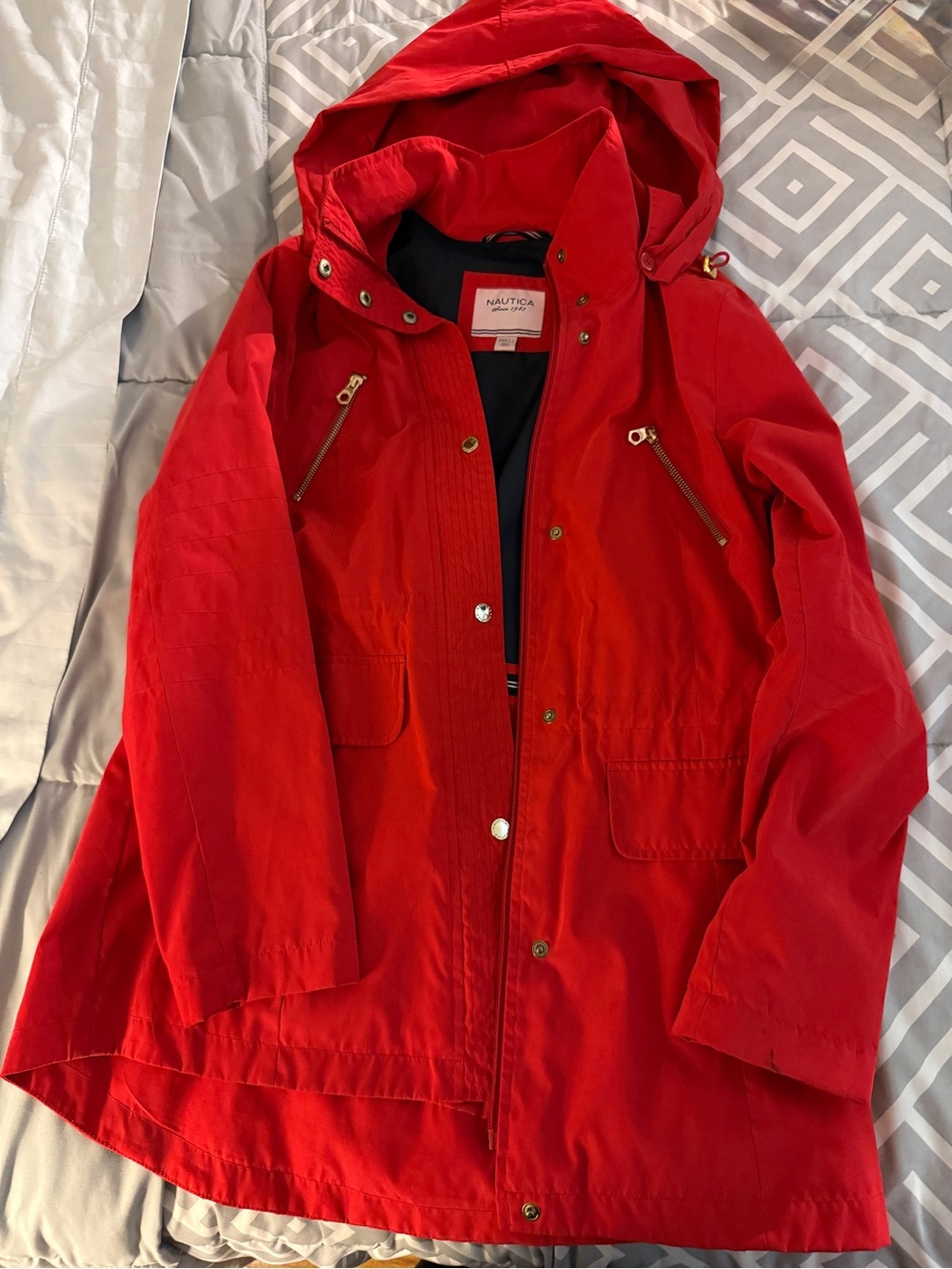Nautica Women's Red Hooded Trench Coat